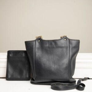 VTG Coach 2pc Black Raw Leather Gold Hardware -‎ Flawed - Read Description